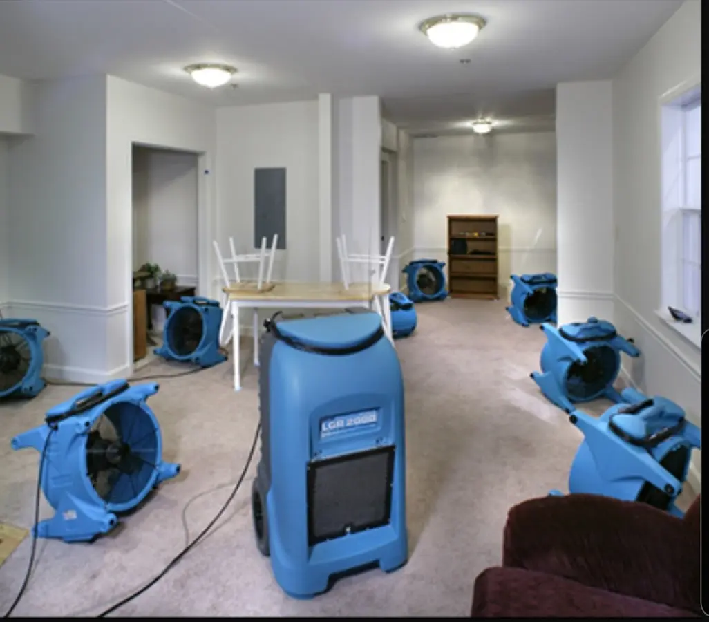 Air movers and dehumidifier setup for Water Extraction & Removal in Richmond